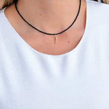 Load image into Gallery viewer, Good Luck &amp; Protection - Black Spinel Necklace with 14K Solid Gold Cornicello
