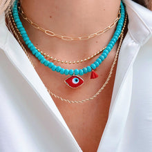 Load image into Gallery viewer, Turquoise Bead Necklace Red Murano Evil Eye
