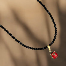 Load image into Gallery viewer, Carry Good Luck with You – Black Spinel Necklace with 14K Solid Gold Ladybug
