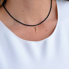 Load image into Gallery viewer, Good Luck &amp; Protection - Black Spinel Necklace with 14K Solid Gold Cornicello
