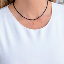 Load image into Gallery viewer, Faith &amp; Protection - Black Spinel Necklace with 14K Solid Gold Cross
