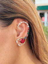 Load image into Gallery viewer, Model wearing multicolor scorpion ear climber, showcasing vibrant colors.
