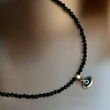 Load image into Gallery viewer, Warding Off Negativity - Black Spinel Necklace with 14K Solid Gold Evil Eye
