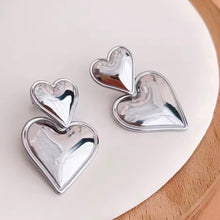 Load image into Gallery viewer, Double Heart Earrings Silver
