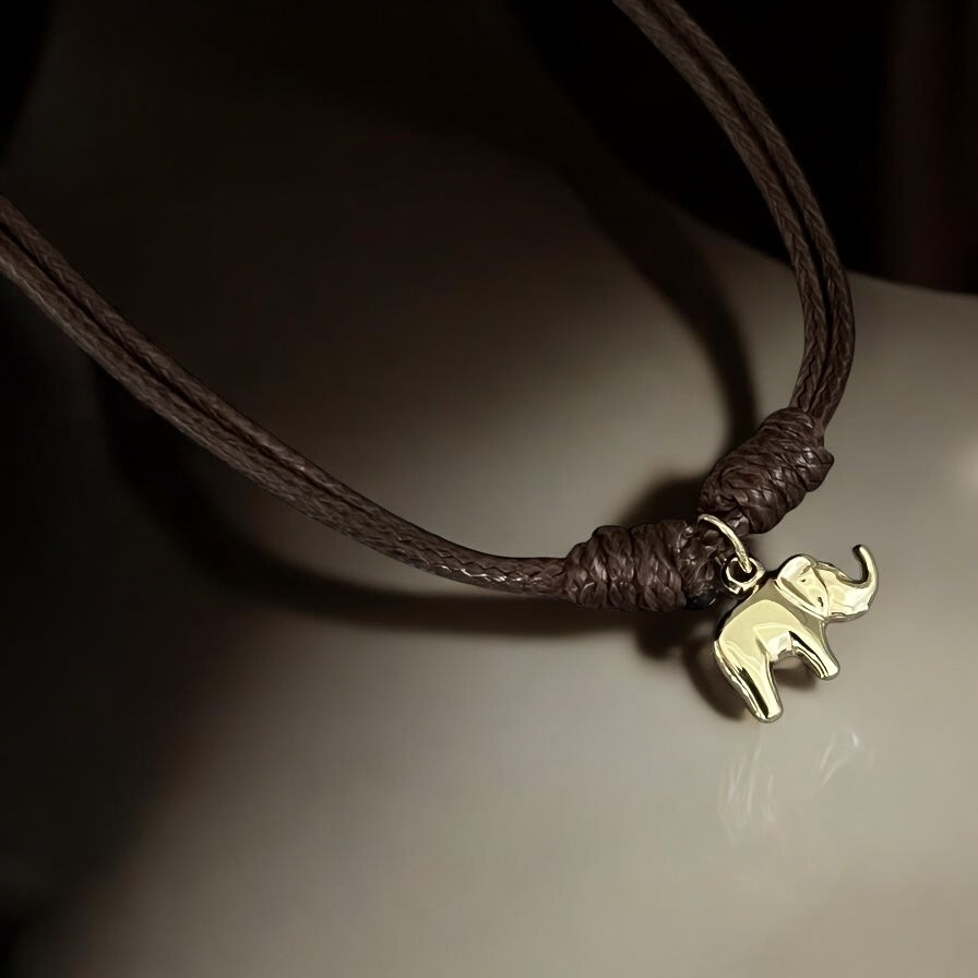 Symbol of Strength & Luck - 14k Solid Gold Elephant Cord Necklace