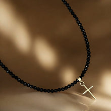 Load image into Gallery viewer, Faith &amp; Protection - Black Spinel Necklace with 14K Solid Gold Cross
