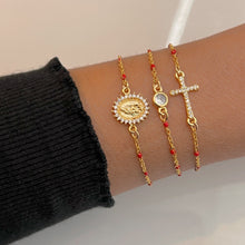 Load image into Gallery viewer, Elegant Beaded Enamel Chain Bracelet with religious charms.
