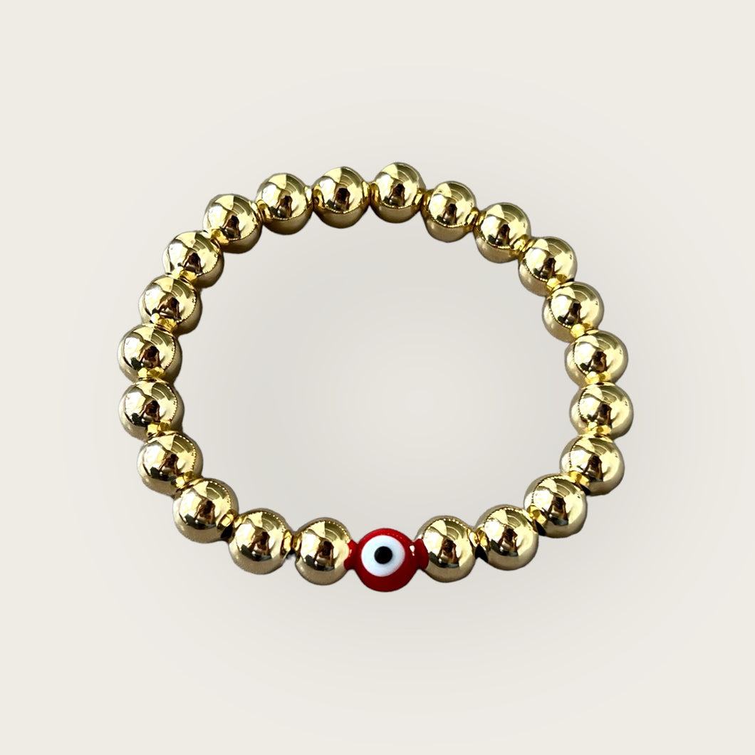 8mm Red Evil Eye Gold Ball Bracelet