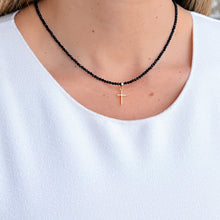 Load image into Gallery viewer, Faith &amp; Protection - Black Spinel Necklace with 14K Solid Gold Cross
