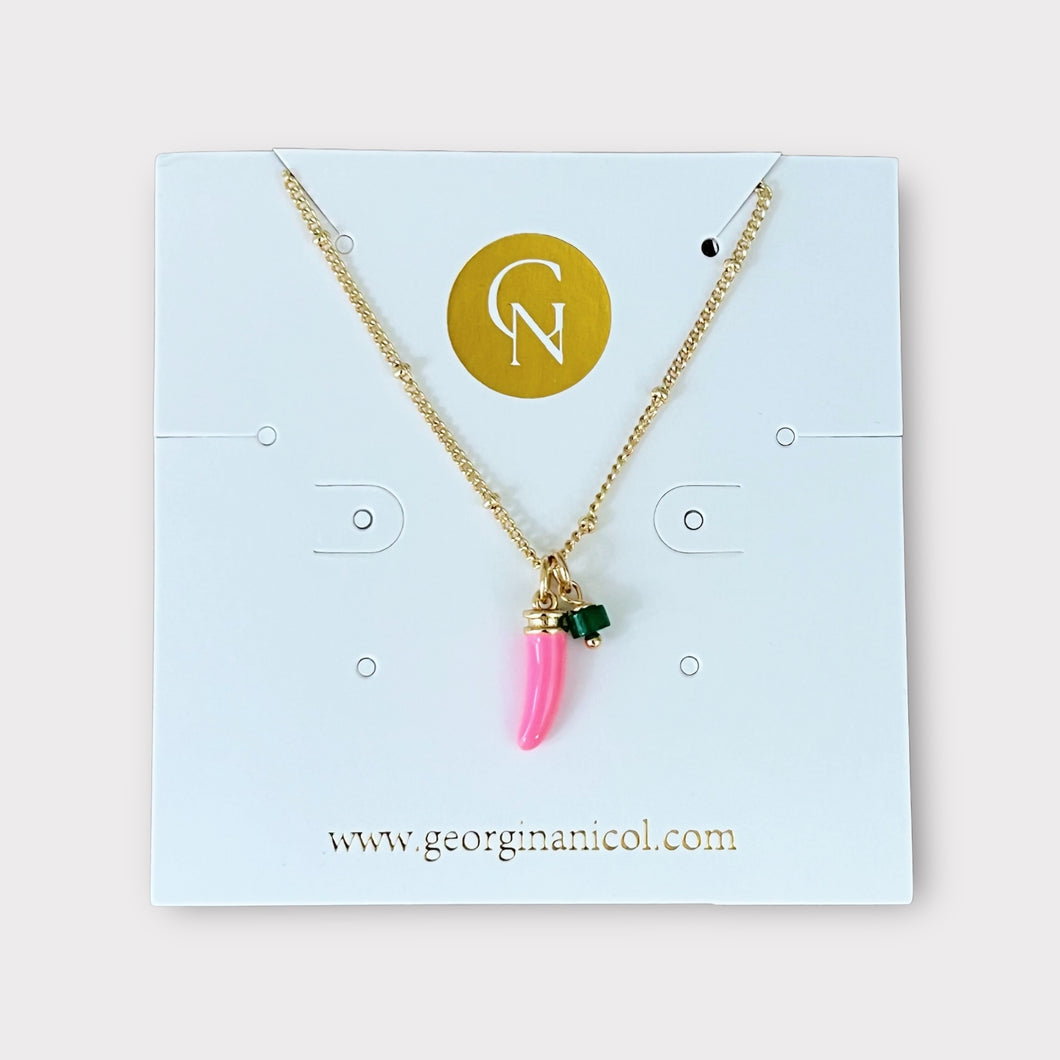 Pink Cornicello Necklace