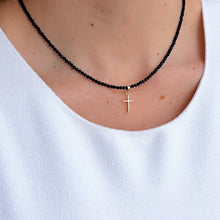 Load image into Gallery viewer, Faith &amp; Protection - Black Spinel Necklace with 14K Solid Gold Cross
