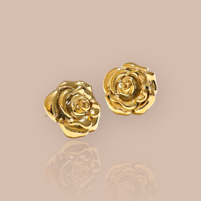 18k gold plated over stainless steel rose stud earrings, showcasing a delicate rose design.