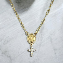 Load image into Gallery viewer, Close-up of St Michael Archangel Cross Necklace.
