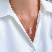 Load image into Gallery viewer, Rose Quartz Pendulum Necklace featuring a minimalist rose quartz pendant, symbolizing love and emotional healing.
