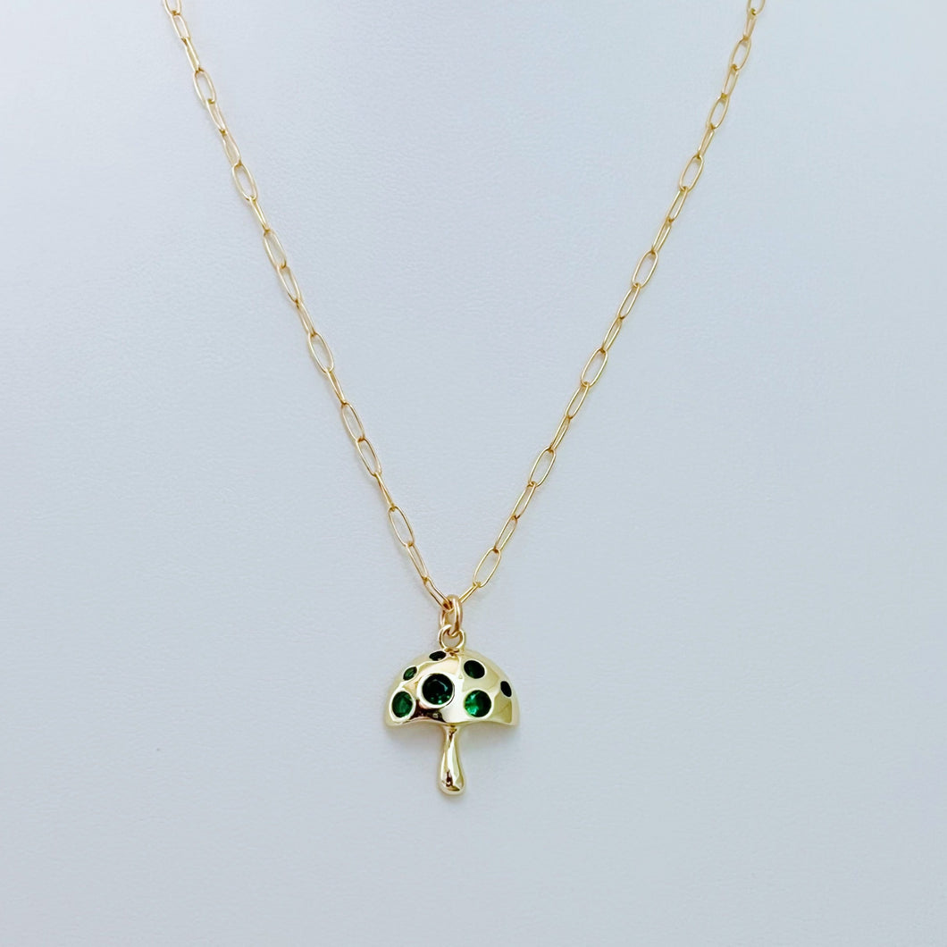 Emerald Cz Mushroom Pendant Necklace