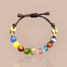 Load image into Gallery viewer, Multicolor Gemstone Bracelet with Bulldog Face Charm
