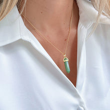 Load image into Gallery viewer, Green Quartz Pendulum Necklace featuring a green quartz pendant in a minimalist pendulum design, promoting healing energy and emotional balance.
