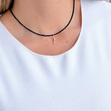 Load image into Gallery viewer, Good Luck &amp; Protection - Black Spinel Necklace with 14K Solid Gold Cornicello
