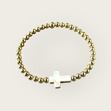 Load image into Gallery viewer, 4mm White Cross Gold Ball Bracelet
