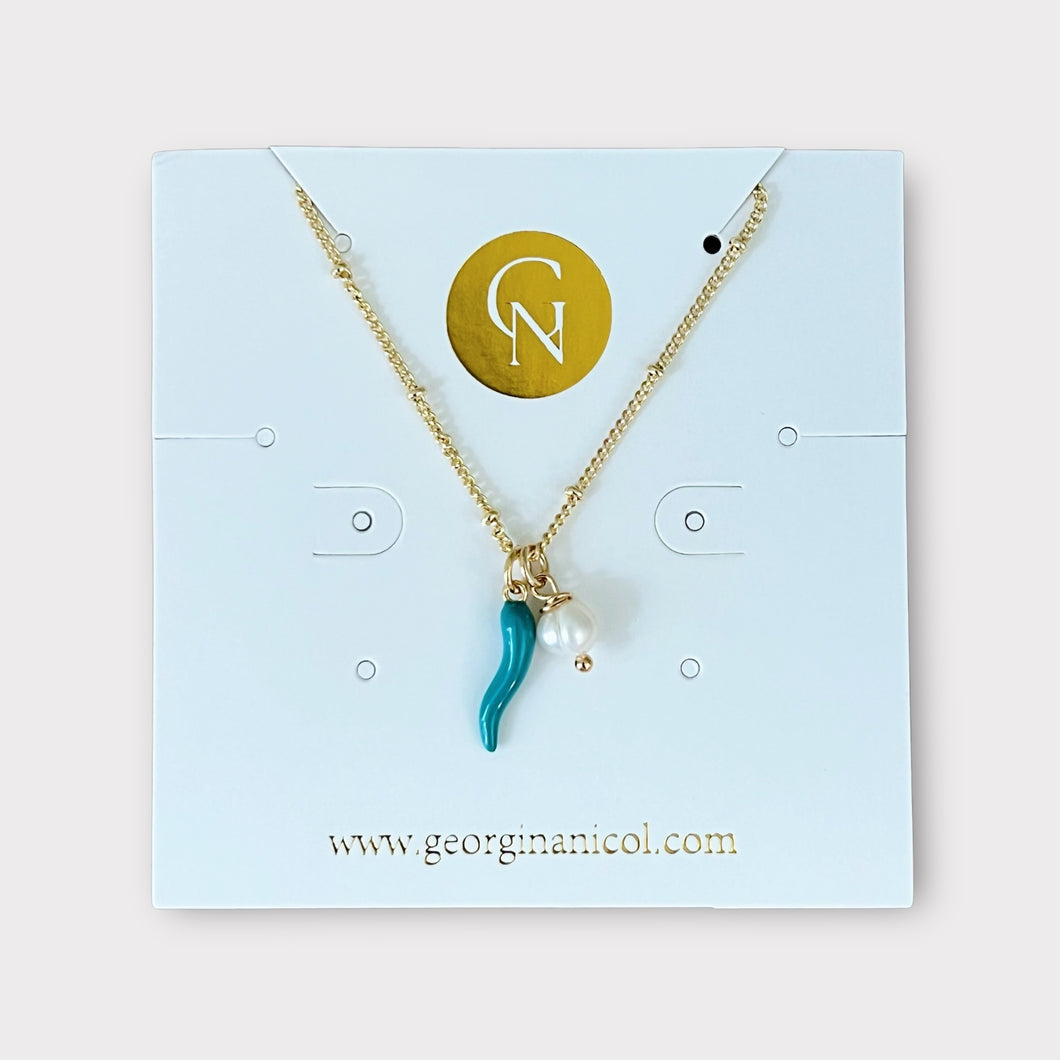 Blue Cornicello Pearl Necklace
