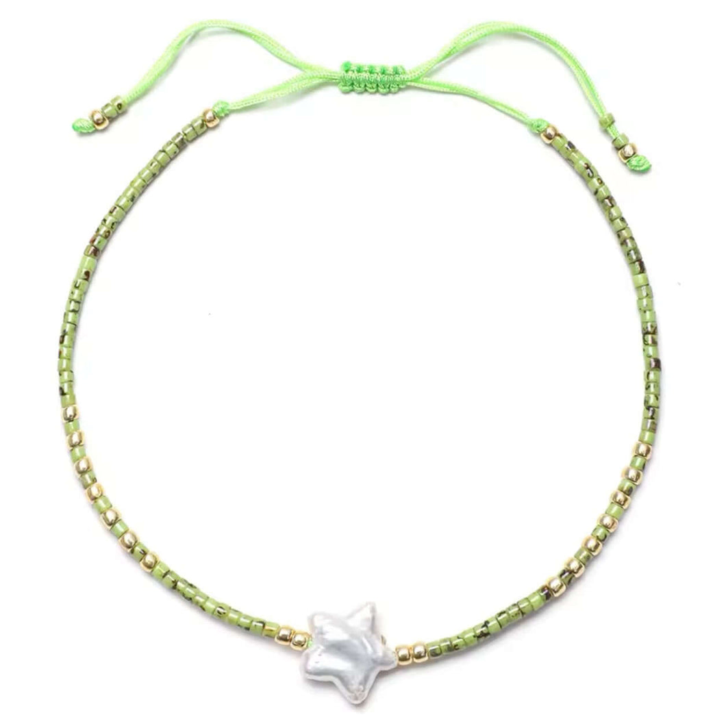 Green Beaded Star Pearl Bracelet 💧