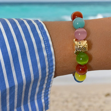 Load image into Gallery viewer, Multicolor Gemstone Bracelet with Bulldog Face Charm
