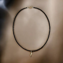 Load image into Gallery viewer, Good Luck &amp; Protection - Black Spinel Necklace with 14K Solid Gold Cornicello
