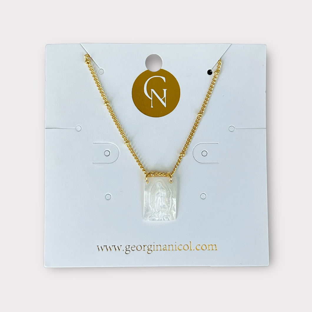 Mother of Pearl Guadalupe Virgin Scapular Necklace