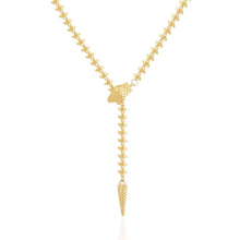 Load image into Gallery viewer, Close-up of sleek Lariat Snake Chain Necklace Gold, durable and timeless design
