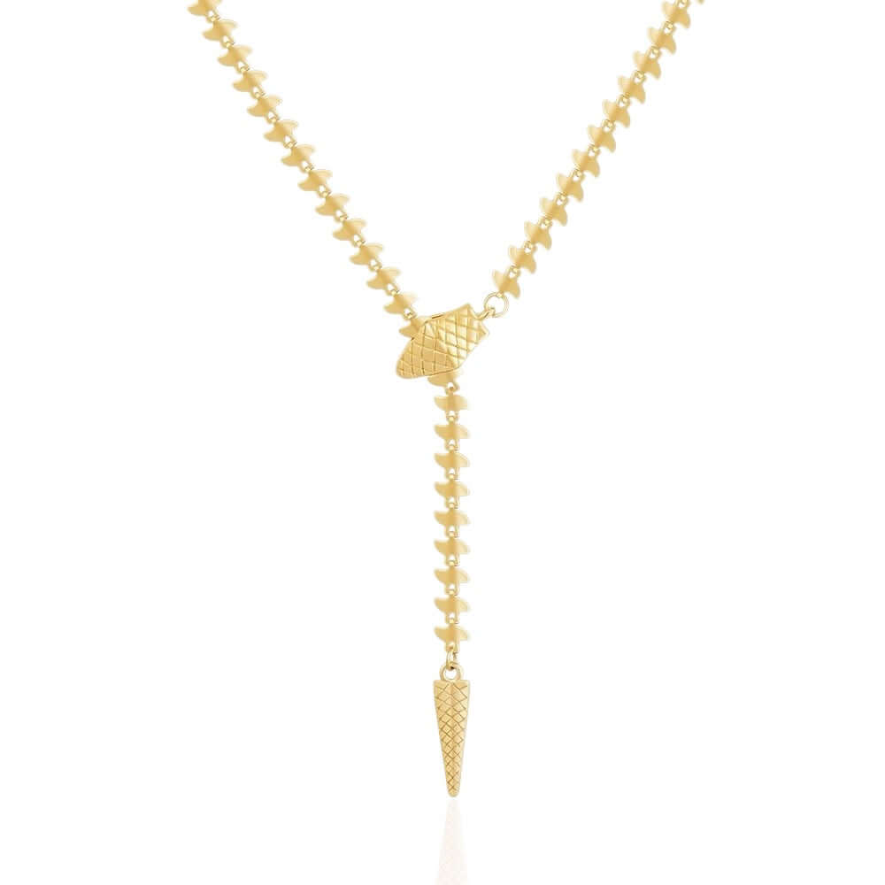 Close-up of sleek Lariat Snake Chain Necklace Gold, durable and timeless design