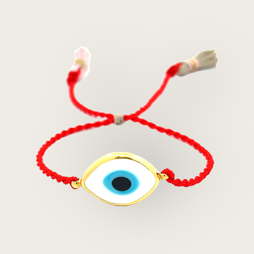 White Glass Greek Eye Red Cord Bracelet