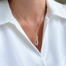 Load image into Gallery viewer, Clear Quartz Pendulum Necklace with a clear quartz pendant in a minimalist design, symbolizing clarity and amplified intentions.
