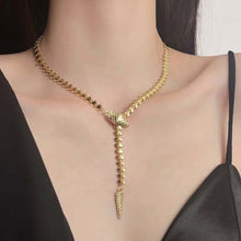 Load image into Gallery viewer, Elegant Lariat Snake Chain Necklace in gold, waterproof and tarnish-free
