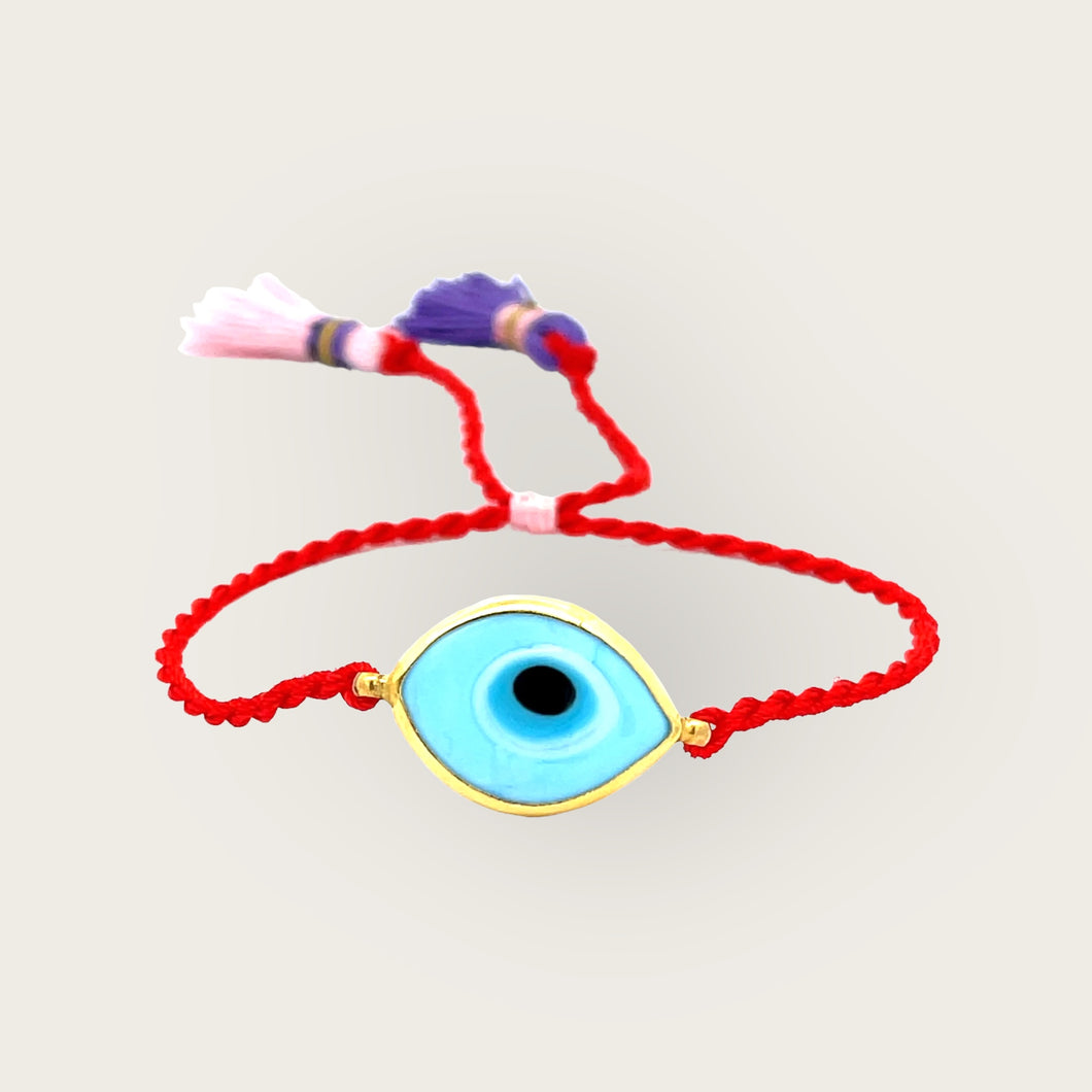 Turquoise Glass Greek Eye Red Cord Bracelet