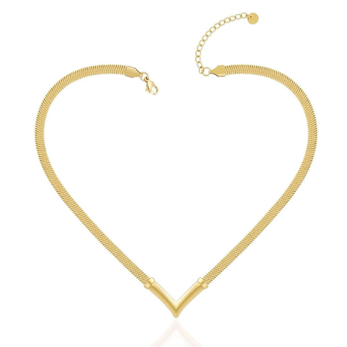 Gold Flat Snake Chain V-Shaped Choker Necklace, tarnish-free and waterproof