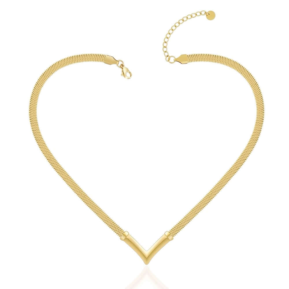 Gold Flat Snake Chain V-Shaped Choker Necklace, tarnish-free and waterproof