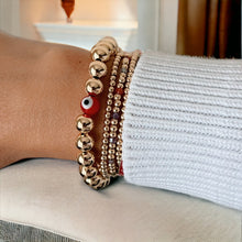 Load image into Gallery viewer, 8mm Red Evil Eye Gold Ball Bracelet
