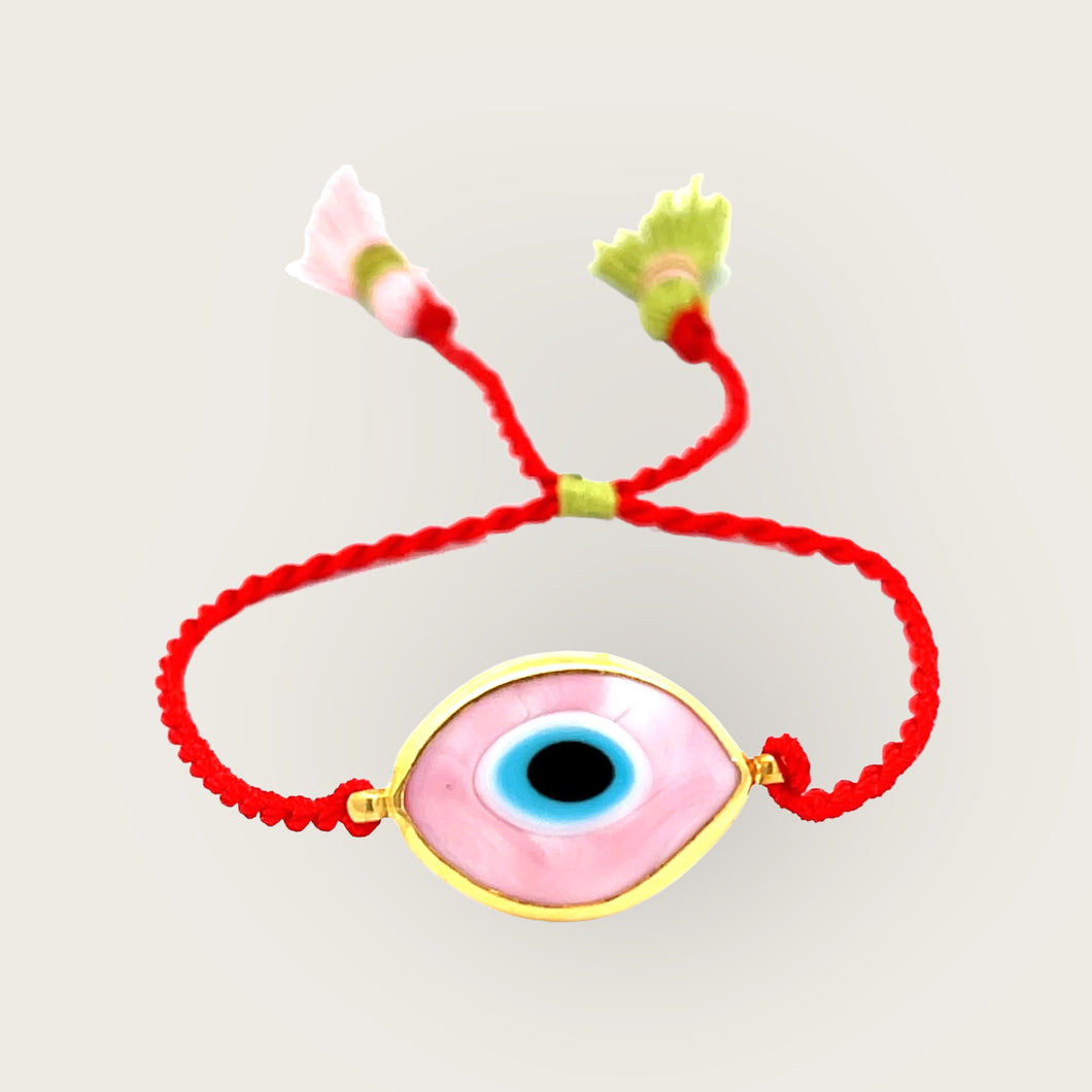 Pink Glass Greek Eye Red Cord Bracelet
