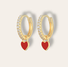 Load image into Gallery viewer, Red Heart Hoop Earrings
