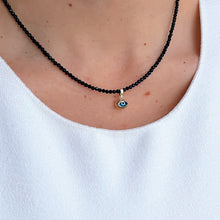 Load image into Gallery viewer, Warding Off Negativity - Black Spinel Necklace with 14K Solid Gold Evil Eye
