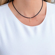 Load image into Gallery viewer, Faith &amp; Protection - Black Spinel Necklace with 14K Solid Gold Cross
