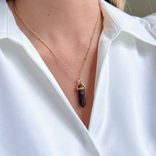 Load image into Gallery viewer, Tiger Eye Gemstone Pendulum Necklace - Handcrafted, unique design with tiger eye stone.
