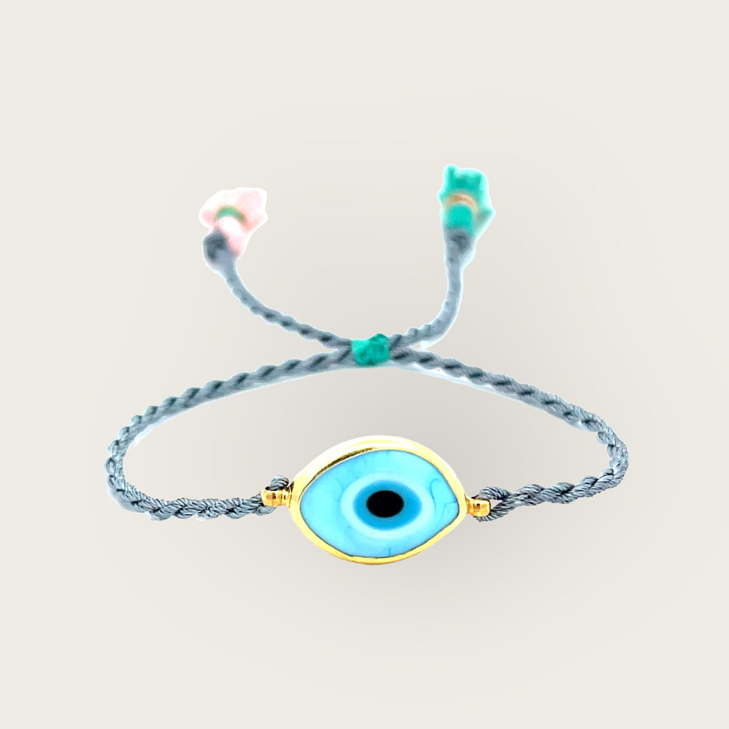 Turquoise Glass Greek Eye Grey Cord Bracelet