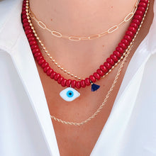 Load image into Gallery viewer, Red Bead Necklace with White Murano Evil Eye Pendant
