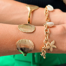 Load image into Gallery viewer, Gold Chain Ocean Multi Charm Bracelet Cowrie Shell Starfish Seashell
