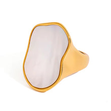 Load image into Gallery viewer, Big Mother of Pearl Ring with luminous centerpiece and gold-plated band
