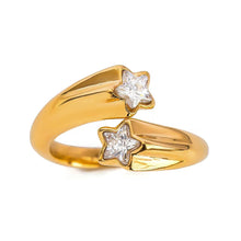 Load image into Gallery viewer, Cz Double Star Band Ring with adjustable gold-plated design and cubic zirconia accents
