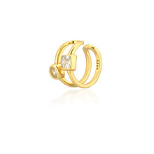 Load image into Gallery viewer, Close-up of CZ Geometric Ear Cuff with round and square cubic zirconia on gold-plated sterling silver
