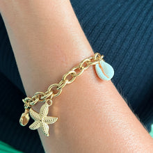 Load image into Gallery viewer, Gold Chain Ocean Multi Charm Bracelet Cowrie Shell Starfish Seashell
