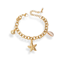 Load image into Gallery viewer, Gold Chain Ocean Multi Charm Bracelet Cowrie Shell Starfish Seashell
